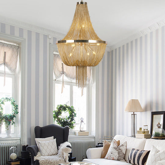 Nordic Tassel Empire Chandelier In Gold With 6 Lights - Modern Ceiling Fixture