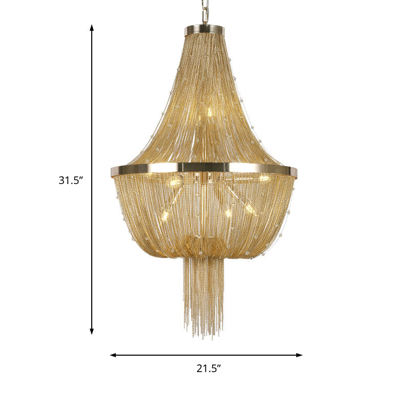 Nordic Tassel Empire Chandelier In Gold With 6 Lights - Modern Ceiling Fixture