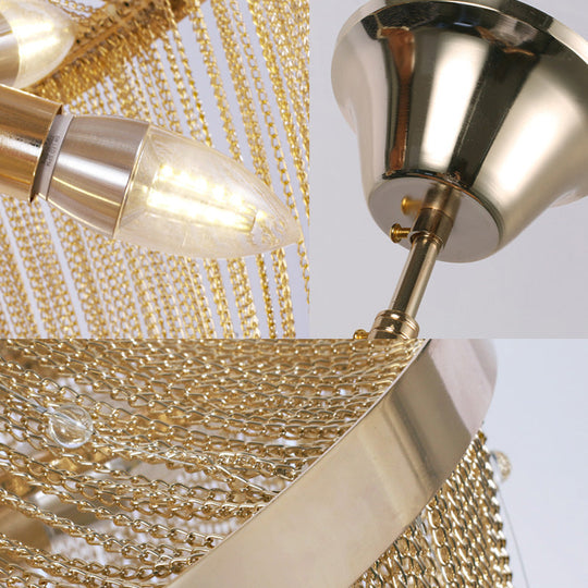 Gold Empire Chandelier - Modern Nordic Style 6-Light Ceiling Fixture With Tassel Detailing