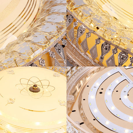 Vintage Brass Led Ceiling Light Fixture With Crystal Flush Mount Lamp And White Glass Shade -