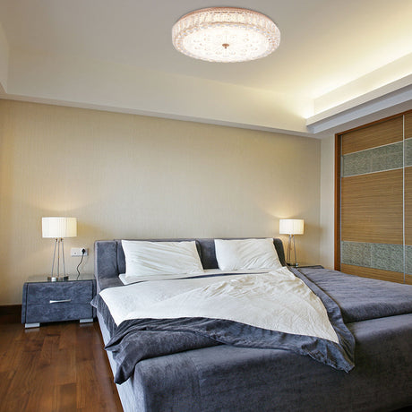 Gold Metal And Crystal Led Flushed Ceiling Light With Peacock/Floral Pattern - 16/19.5 Wide