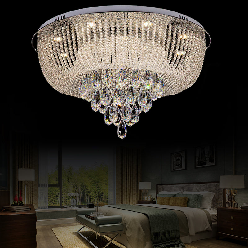Modern Led Clear Crystal Flush Mount Light With Round Shade For Bedroom / 23.5