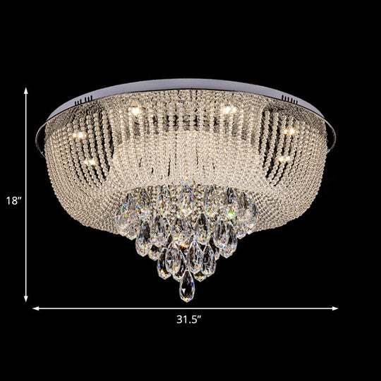 Modern Led Clear Crystal Flush Mount Light With Round Shade For Bedroom