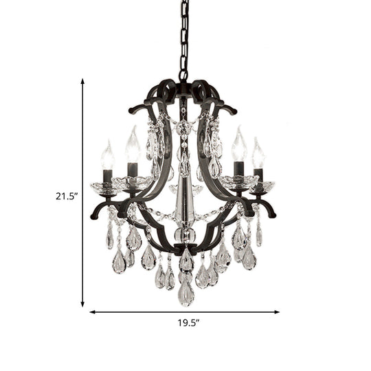 Industrial Clear Crystal Pendant Light With Flameless Candle Hanging Design - 5/6 Bulbs Black Ideal