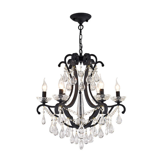 Industrial Clear Crystal Pendant Light With Flameless Candle Hanging Design - 5/6 Bulbs Black Ideal