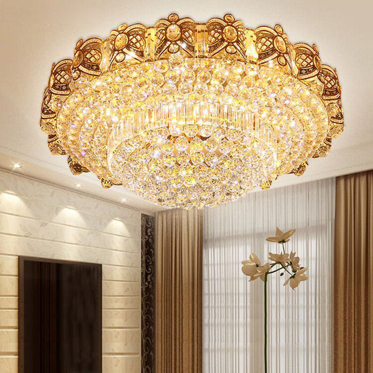 Gold Integrated Led Crystal Ceiling Flush Mount Light 16/23.5 Wide