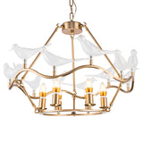 Postmodern Iron Candle Chandelier With Clear Glass Birds - 6/9-Head Gold Ceiling Fixture For Living