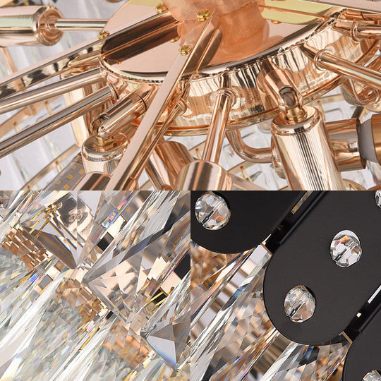 Vintage Metal Chandelier Pendant Light With Crystal Block - 12 Lights Round Design Black Finish