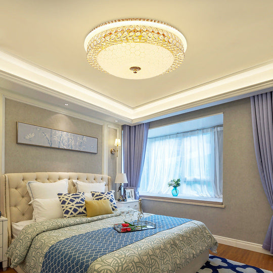 Modern Led Flush Mount Ceiling Light Clear Crystal Round Lamp With Frosted Glass Diffuser In Gold