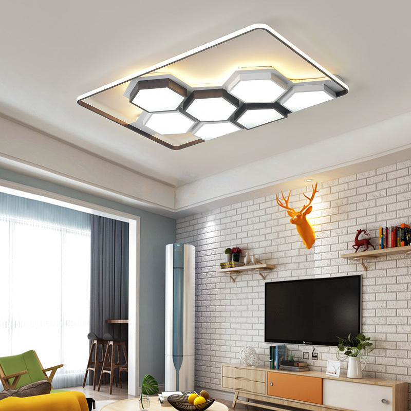 Honeycomb Metal Flush Ceiling Light: Modern Black & White Led Fixture (19.5/35.5) For Living Room