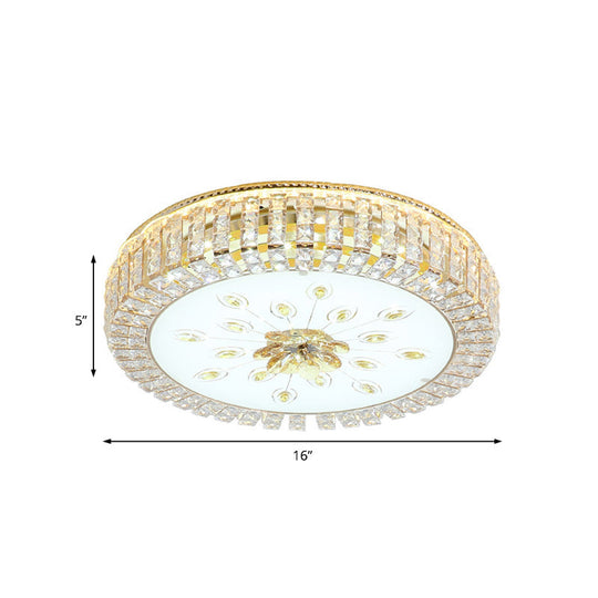 Led Crystal Flush Mount Fixture With Gold Finish For Modern Bedroom