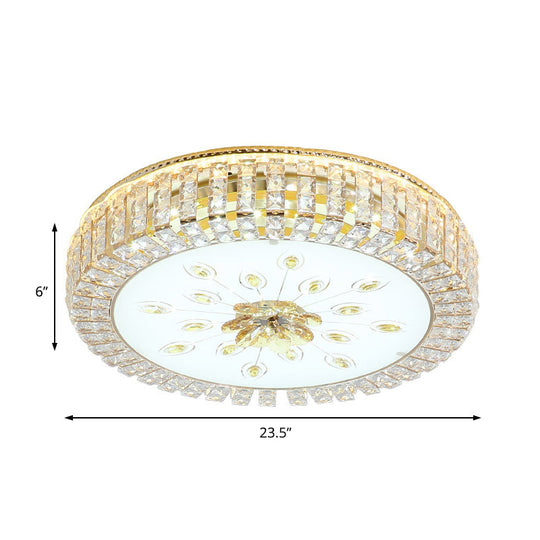Led Crystal Flush Mount Fixture With Gold Finish For Modern Bedroom