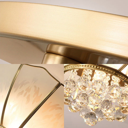 10’/13’ W Scalloped Flush Lamp Vintage White Glass Ceiling Light With Crystal Ball Deco -