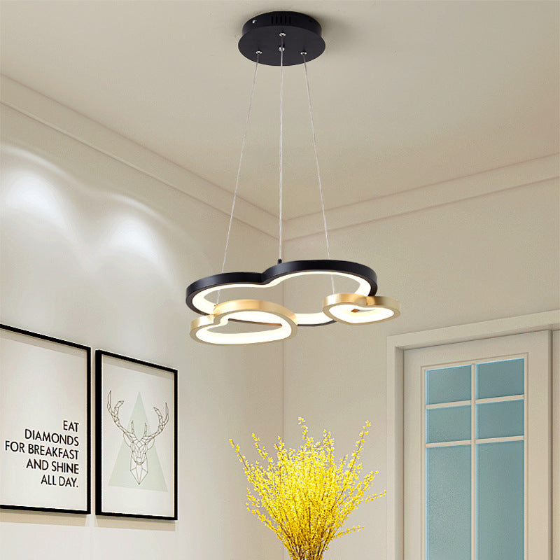 Modern Acrylic Heart-Shaped Chandelier Pendant Light - Black & Gold 3-Head Led Hanging Lamp