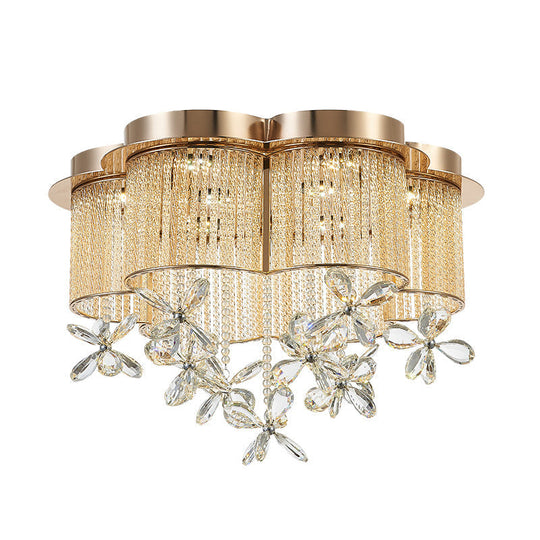 Modern Gold Flower Shade Flushmount Led Pendant Light With Clear Crystal Accents 19.5’/23.5’ Wide
