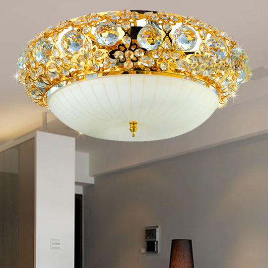 15’/19’ Semi Mount Clear Crystal Ceiling Fixture With Opal Glass Diffuser In Gold - Modern