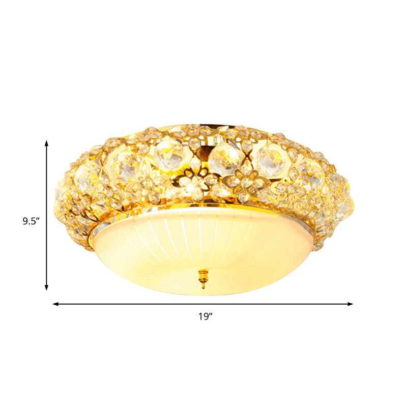 15’/19’ Semi Mount Clear Crystal Ceiling Fixture With Opal Glass Diffuser In Gold - Modern