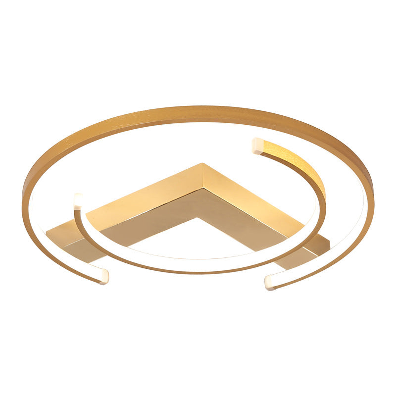 Metal Gold Flush Mount Ceiling Lamp - C-Shaped Design Led Bedroom Lighting 16’/19.5’ Wide