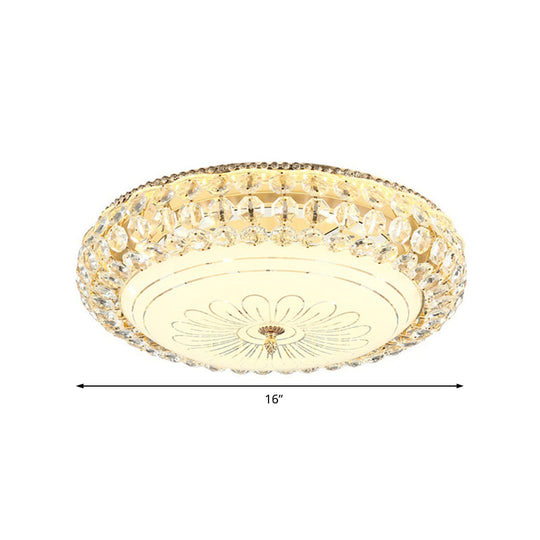 Contemporary Frosted Glass Led Ceiling Light With K9 Crystal In Gold - 12’/16’ Wide