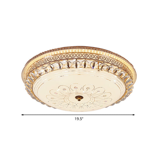 Modern Gold Flush Mount Ceiling Light With Opal Glass Led And Crystal Accent - 16’/19.5’ W