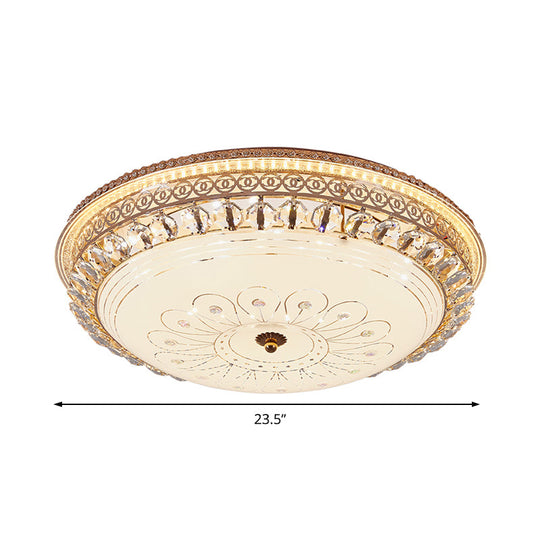 Modern Gold Flush Mount Ceiling Light With Opal Glass Led And Crystal Accent - 16’/19.5’ W