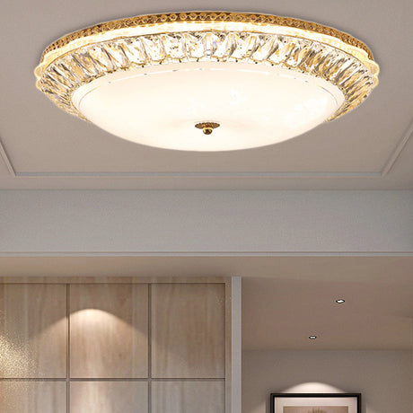 Contemporary Led Flush Mount Ceiling Light With Opal Glass Bowl And Crystal Accents - 12/16 Gold /