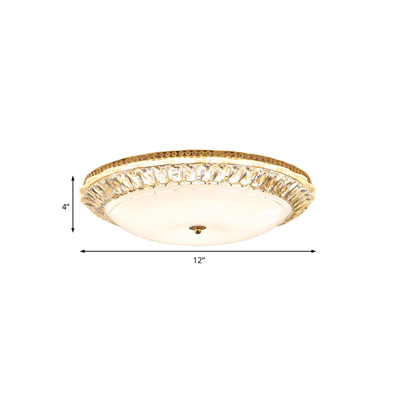 Contemporary Led Flush Mount Ceiling Light With Opal Glass Bowl And Crystal Accents - 12’/16’ Gold