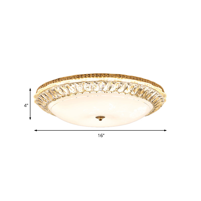 Contemporary Led Flush Mount Ceiling Light With Opal Glass Bowl And Crystal Accents - 12’/16’ Gold