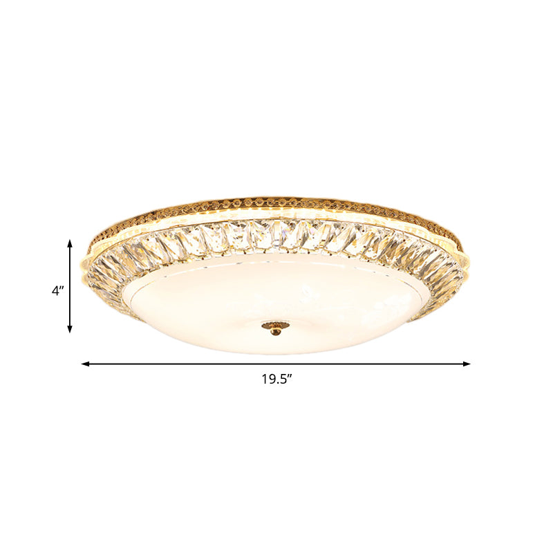 Contemporary Led Flush Mount Ceiling Light With Opal Glass Bowl And Crystal Accents - 12’/16’ Gold