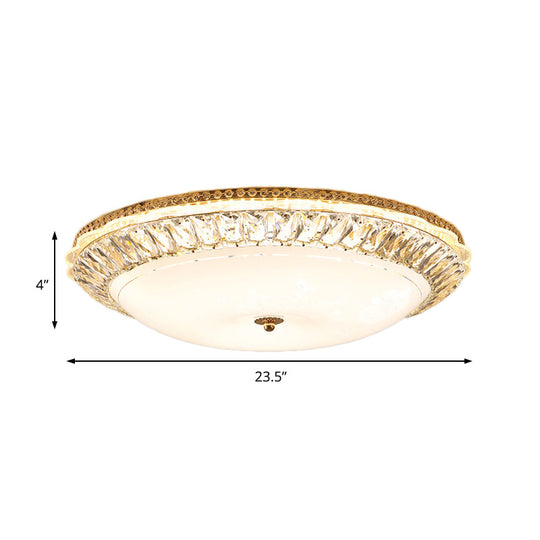 Contemporary Led Flush Mount Ceiling Light With Opal Glass Bowl And Crystal Accents - 12’/16’ Gold
