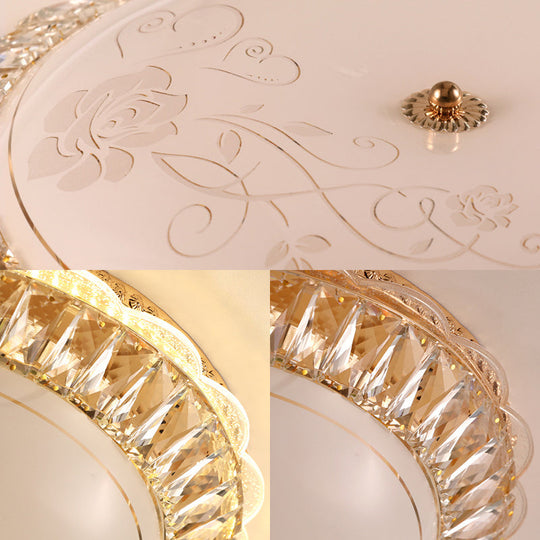 Contemporary Led Flush Mount Ceiling Light With Opal Glass Bowl And Crystal Accents - 12’/16’ Gold