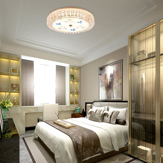 Golden Drum Flushmount Lighting: Modern Crystal And Glass Multi Light Ceiling Lamp (16’/19.5’