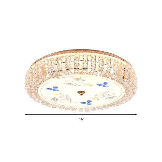 Golden Drum Flushmount Lighting: Modern Crystal And Glass Multi Light Ceiling Lamp (16’/19.5’