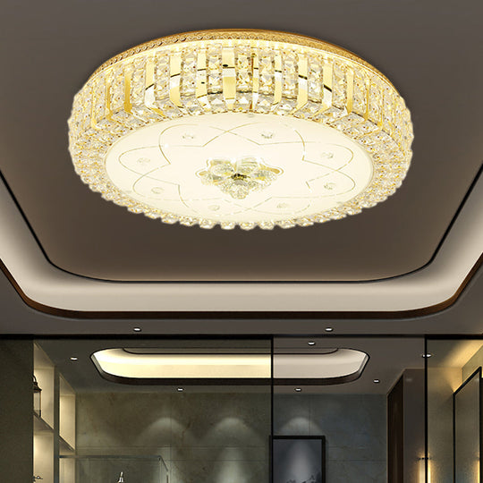 Golden Drum Flushmount Lighting: Modern Crystal And Glass Multi Light Ceiling Lamp (16’/19.5’