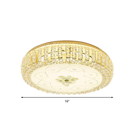 Golden Drum Flushmount Lighting: Modern Crystal And Glass Multi Light Ceiling Lamp (16/19.5 W) With