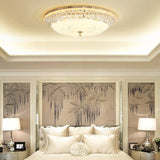 Modernist White Glass And Clear Crystal Led Flush Pendant Light For Bedroom - 12/16 Diameter