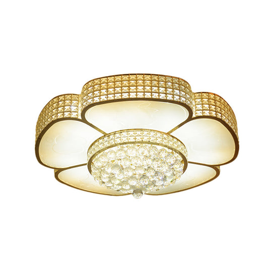 Modern Crystal Flower Ceiling Lamp - 16’/23.5’ W Flush Light In Gold