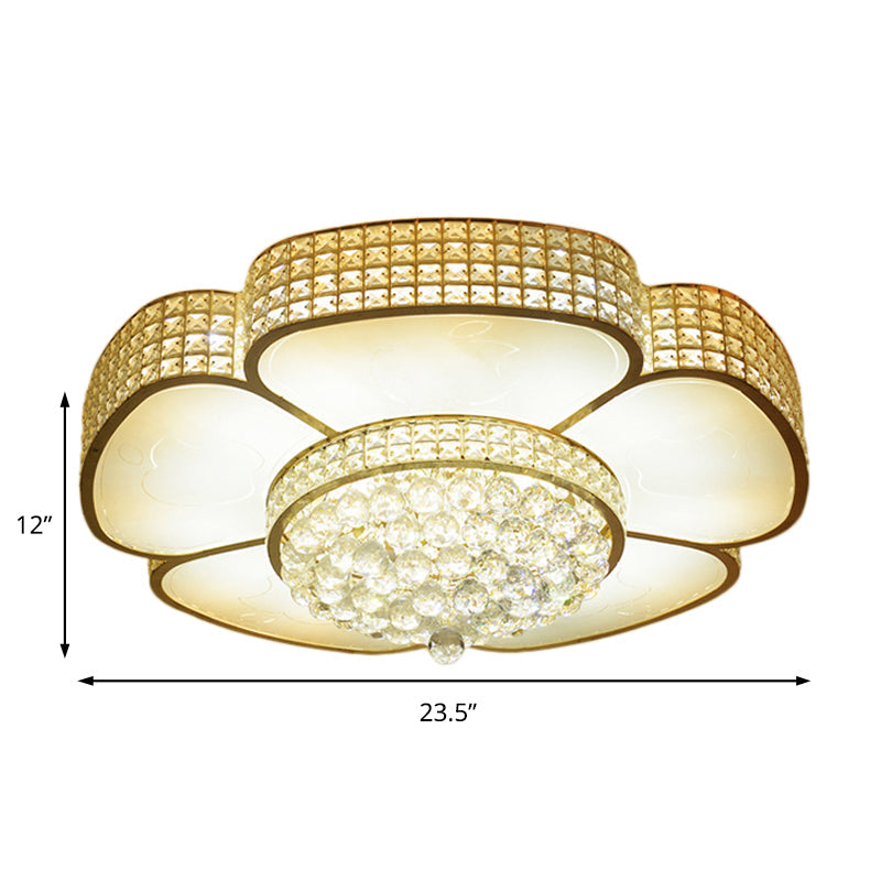 Modern Crystal Flower Ceiling Lamp - 16/23.5 W Flush Light In Gold