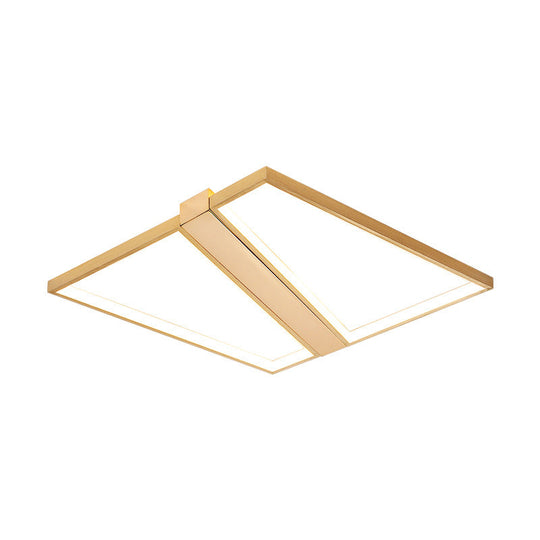 Square Gold Metal Flush Mount Ceiling Light For Modern Bedroom - 18’/23.5’ W Led Warm/White