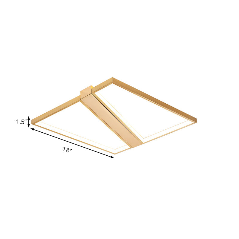 Square Gold Metal Flush Mount Ceiling Light For Modern Bedroom - 18/23.5 W Led Warm/White