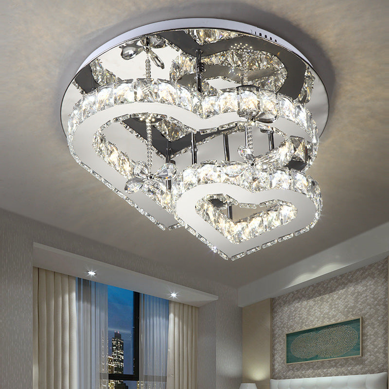Modern Heart Crystal Led Semi Flush Light - 19.5’/23.5’ Clear Warm/White Lighting Chrome Mount