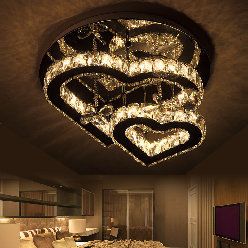 Modern Heart Crystal Led Semi Flush Light - 19.5’/23.5’ Clear Warm/White Lighting Chrome Mount