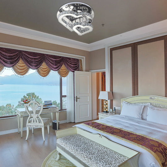 Modern Heart Crystal Led Semi Flush Light - 19.5’/23.5’ Clear Warm/White Lighting Chrome Mount