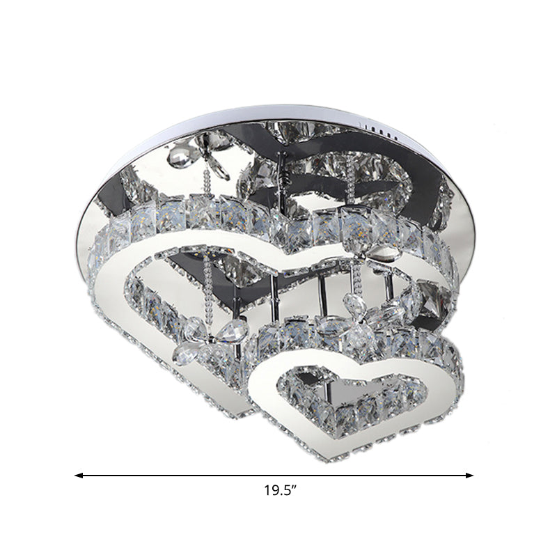Modern Heart Crystal Led Semi Flush Light - 19.5’/23.5’ Clear Warm/White Lighting Chrome Mount
