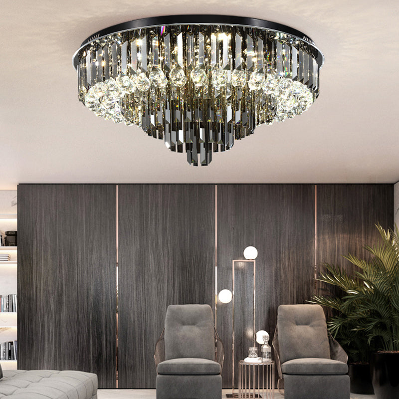 Modern Crystal Led Bedroom Ceiling Light - Smoke Gray Layered Flush-Mount Fixture 19.5/23.5 Wide /