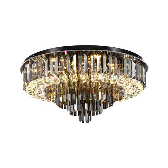 Modern Crystal Led Bedroom Ceiling Light - Smoke Gray Layered Flush - Mount Fixture 19.5’/23.5’ Wide
