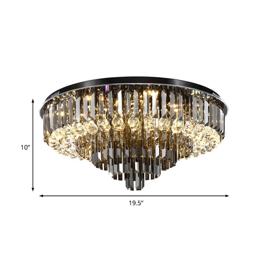 Modern Crystal Led Bedroom Ceiling Light - Smoke Gray Layered Flush - Mount Fixture 19.5’/23.5’ Wide