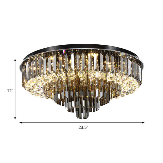 Modern Crystal Led Bedroom Ceiling Light - Smoke Gray Layered Flush - Mount Fixture 19.5’/23.5’ Wide