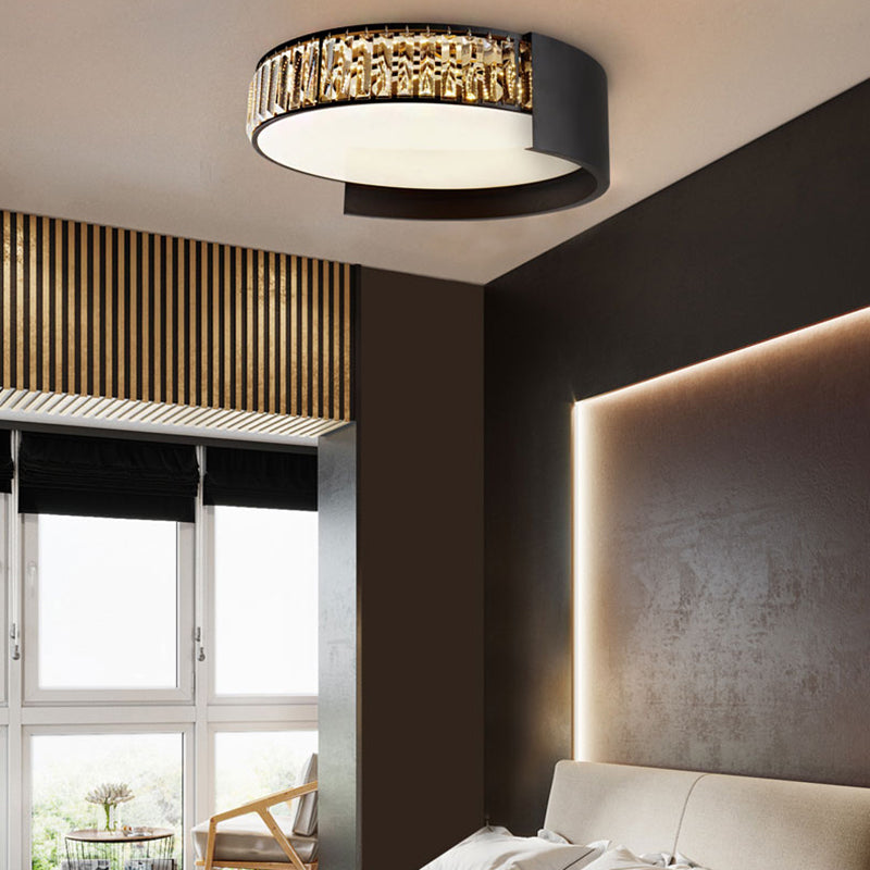 16’/23.5’ Crystal Prism Led Flush Mount Lamp With Black Round Shade - Contemporary Lighting /