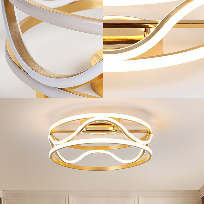 Modern Metal Gold Drum Flush Mount Ceiling Light – Led Fixture For Bedroom Warm/White